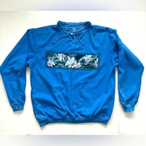 CRAZY‎ SHIRTS Hawaii Shirt Blue Floral Aloha Long Sleeve Pullover Men’s XL